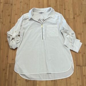 White Long Sleeve Blouse with Zipper